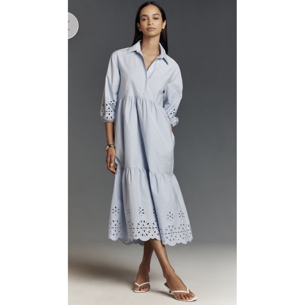 Anthropologie Light Blue Eyelet Midi Dress